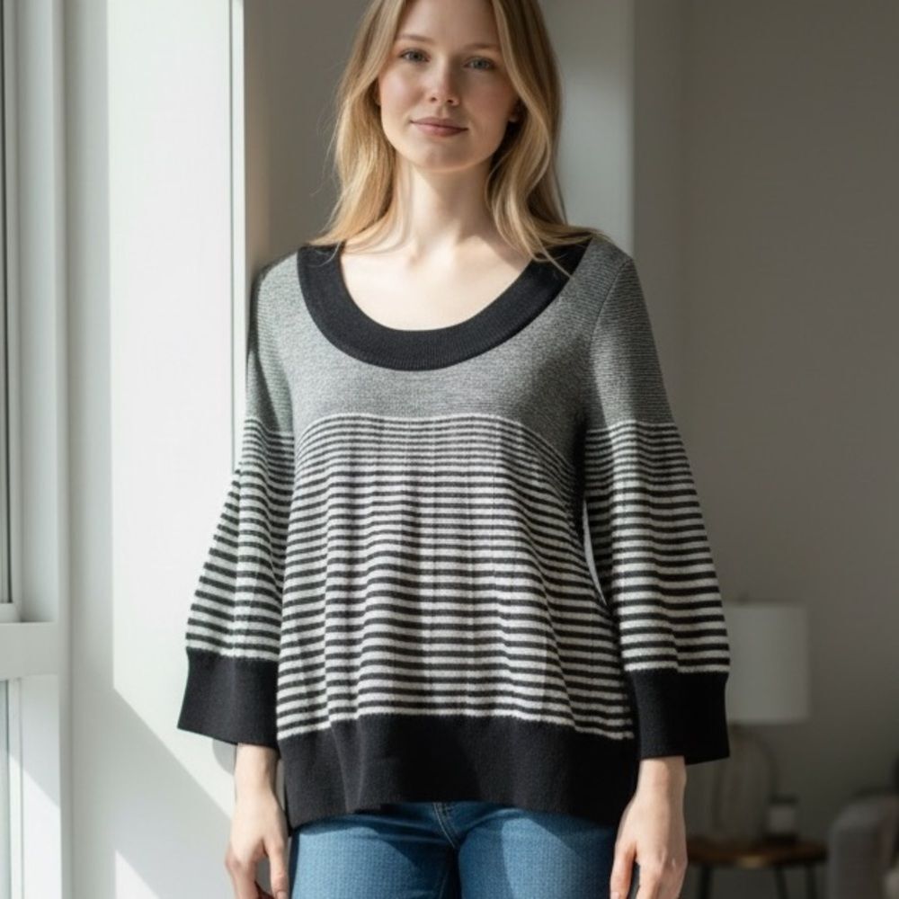 Free People black and cream striped wool blend scoop neck sweater Medium